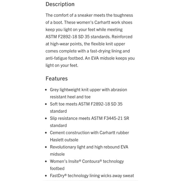 Carhartt Haslett SD Work Shose Size 7M Safety Toe ESD NWB Gray Women's - Picture 9 of 14